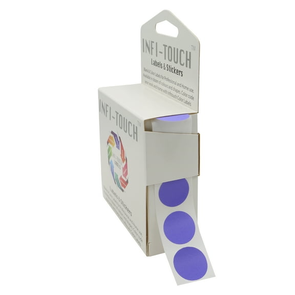 Infi-Touch Labels 3/4 inch Round Permanent Color-Code Dot Stickers, 1000 per Dispenser Box (Lavender)