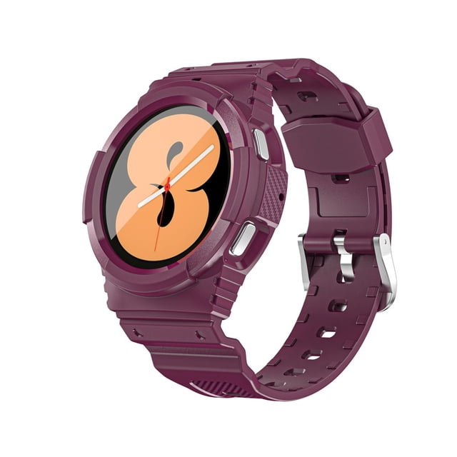 ALMNVO Bracelet Compatible pour Galaxy Watch 4 40mm 44mm Frontier Étui Robuste TPU+bracelet Galaxy Watch 4 Sangle Rouge Vin