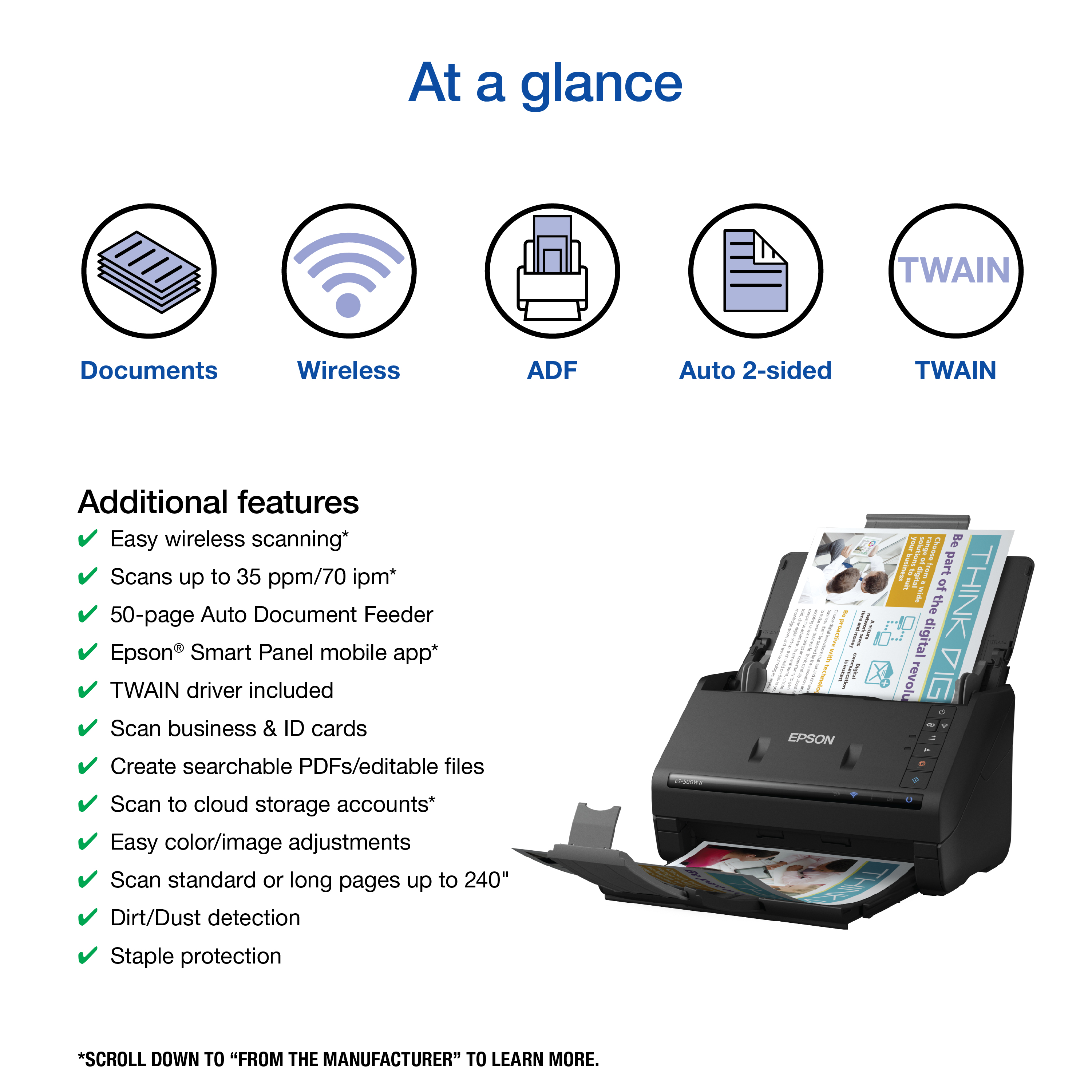Epson ES-500W II Wireless Duplex Document Scanner photo 2
