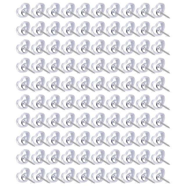 Heart Shaped Push Pins,Transparent Thumb Tacks,Cork Board Decorative Pins,Clear Plastic Heart Shape Rustproof Metal Needle Design,Cute Decorative Fastener for Poster Photo Map Cork Board,100 Pcs