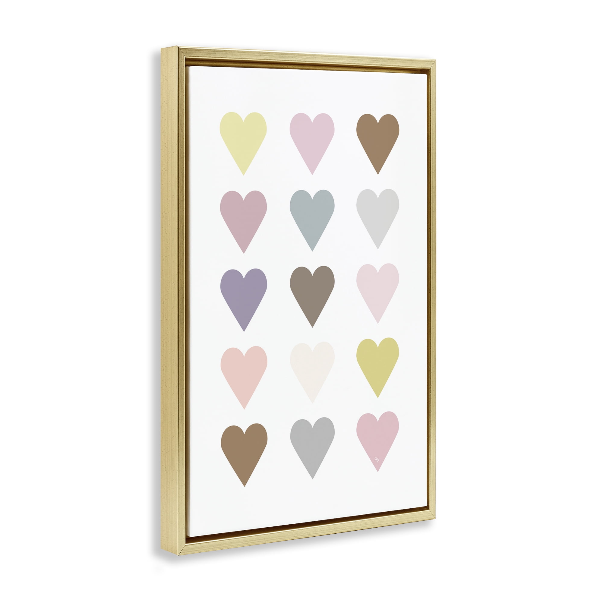 Stupell Industries Soft Pastel Hearts Abstract Painting Gold Floater Framed Art Print Wall Art, 21 x 31