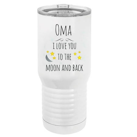 

Oma - I Love You to the Moon and Back Stainless Steel Vacuum Double-Walled Insulated 20 Oz Tumbler Travel Coffee Mug with Clear Lid White
