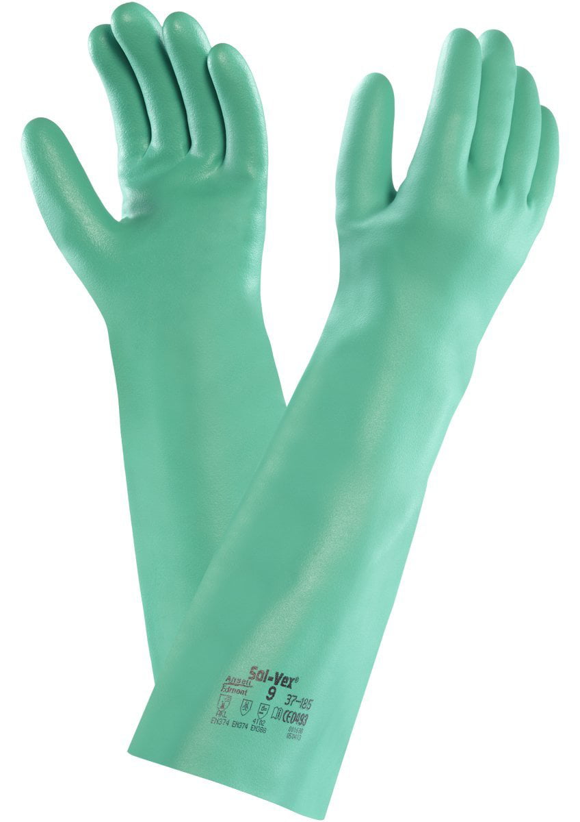 15 Size 10 Unlined Lined Pack of 12 Green Ansell 37-165-10 Sol-Vex Nitrile Gloves Straight Cuff