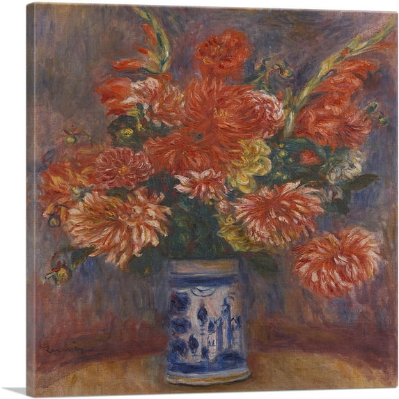 ARTCANVAS Dahlias 1918 Canvas Art Print by Pierre-Auguste Renoir - Size: 26" x 26" (1.50" Deep)