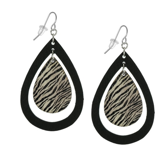 Beautiful Large Black Zebra Print Wood Teardrop Statement Earrings – Hypoallergenic Earwires