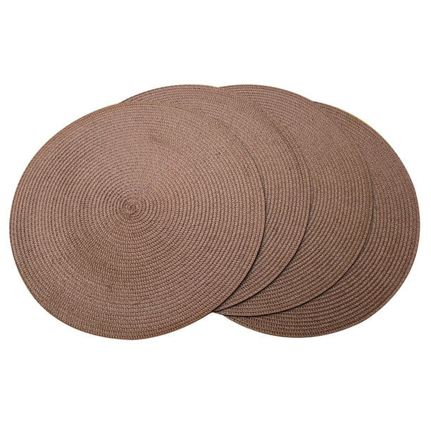 Set of 4 Fine Woven Placemats, Round 15" Diameter, Table Dinner Place Mats (Light Brown