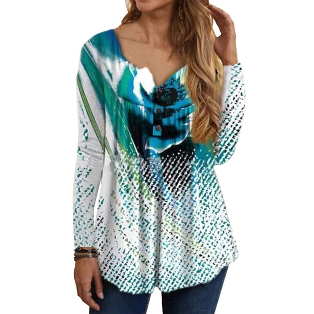 Jumpingount Camisa de mujer Poliéster Primavera Cuello en V Blusa con estampado de flores Fiesta interior al aire libre Viajar Compras Camisas de oficina Prendas para la parte del cuerpo Verde XXL Jumpingount AP003428-15