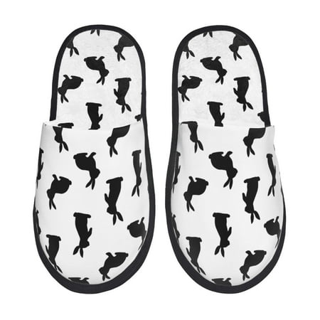 Balery Black Rabbit Slient Indoor Furry Fleece Comfort House Shoes Soft Non-Slip Home Shoes Cotton slippers House Slippers-- Large