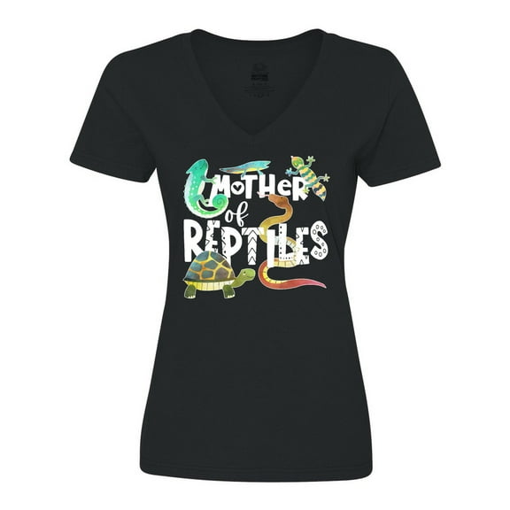 Inktastic Mother of Reptiles Cute Turtle, Lizards, Snake Women's V-Neck T-Shirt