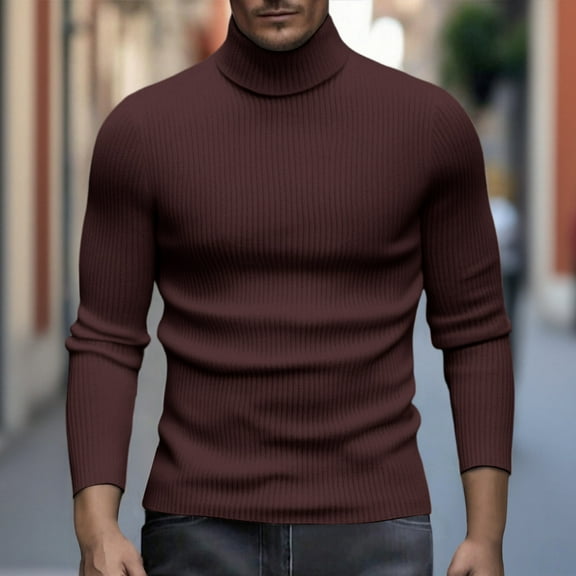 GrmtClth Mens Sweater Slim Fit Turtleneck Pullover Knitted Thermal Sweater 2025 Fall Winter Casual Long Sleeve Sweaters Brown XXL