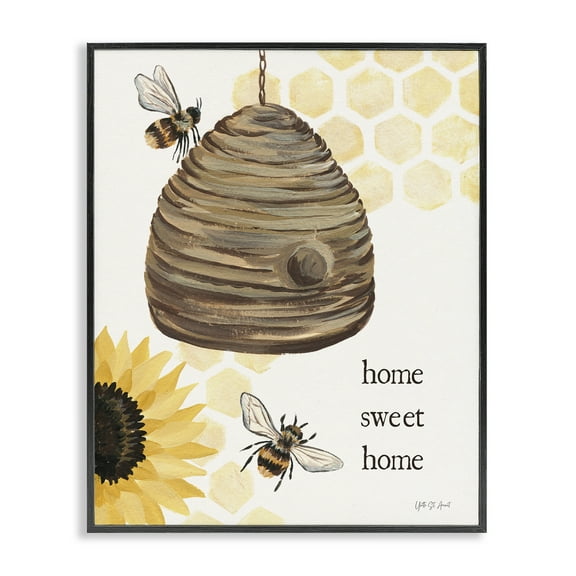 Stupell Industries Sweet Home on Honeycomb Botanical & Floral Painting Black Framed Art Print Wall Art, 11 x 14