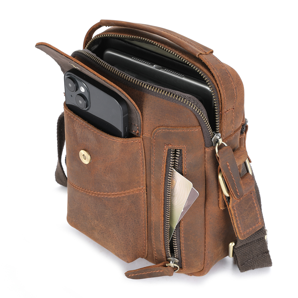 LEBULLBRO Retro Men's Sling Leather Shoulder Crossbody Bags Vintage Medium Handbag