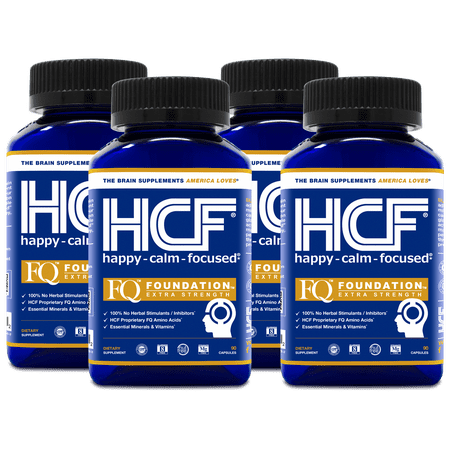 HCF Happy, Calm & Focused - Brain Focus, Attention, Concentration & Mood Supplement (4-Pack) - FQ Foundation Amino Acids, Vitamins & Minerals - 100% No Herbal Stimulants - Non-GMO Project Verified