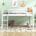 thumbnail image 2 of Euroco Modern Wood Loft Bed with Ladder, Twin Size Low Loft Bed for Kids Teens, White, 2 of 14