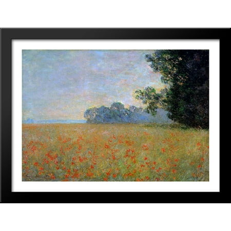- Oat and Poppy Field 38x28 Large Black Wood Framed Print Art by Claude Monet