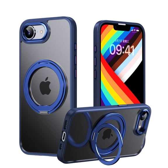 ELEHOLD Case For iPhone 17e/16e Magnetic Clear 360° Ring Stand Case Rugged Cover, MagSafe Compatible, Military Standard Protection, Blue