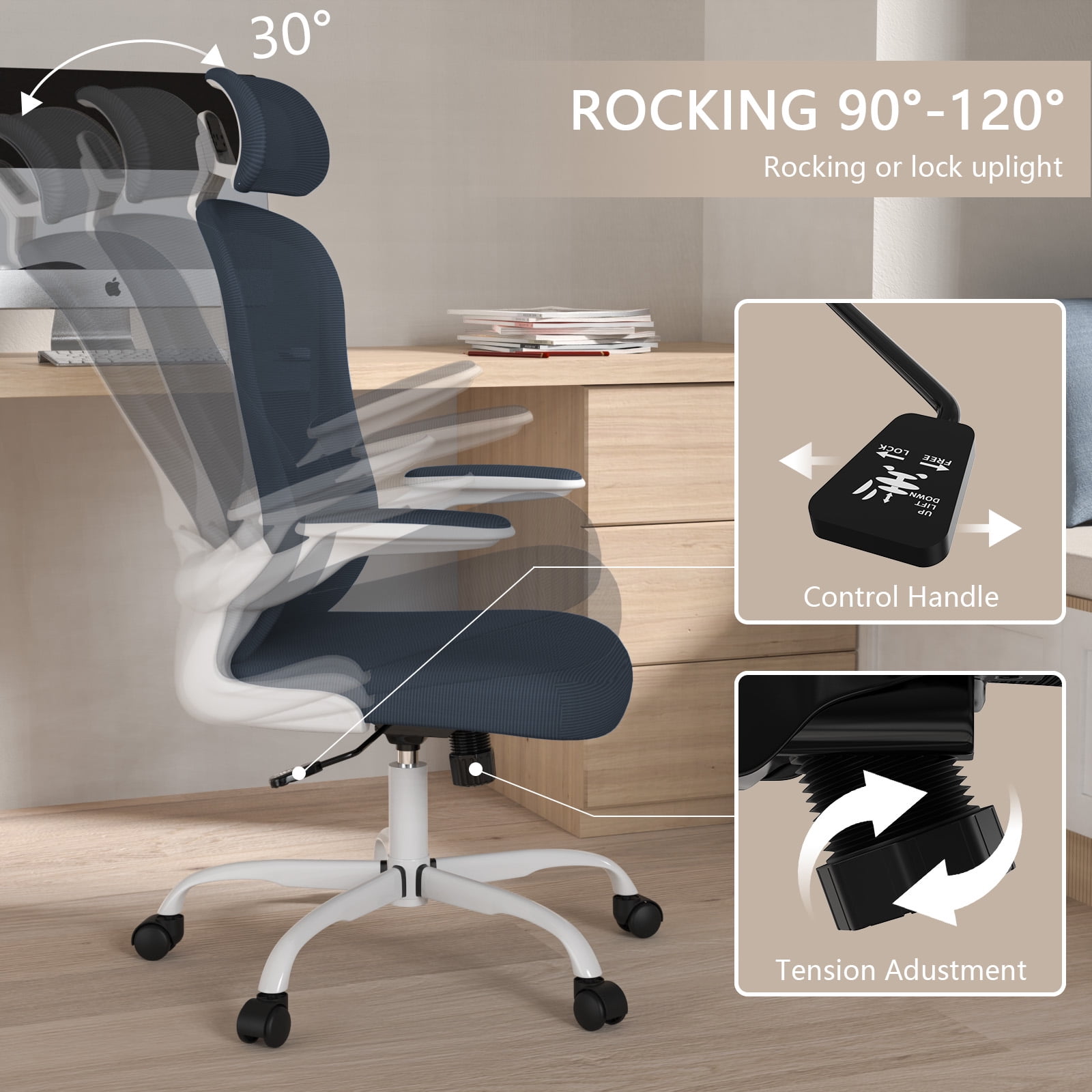 Lybaint Office Chair, High Back Ergonomic Office Chair with Adjustable Lumbar  Support and Headrest, Home Office Desk Chair with Thickened Cushion Desk  Chairs Computer Chair Khaki 