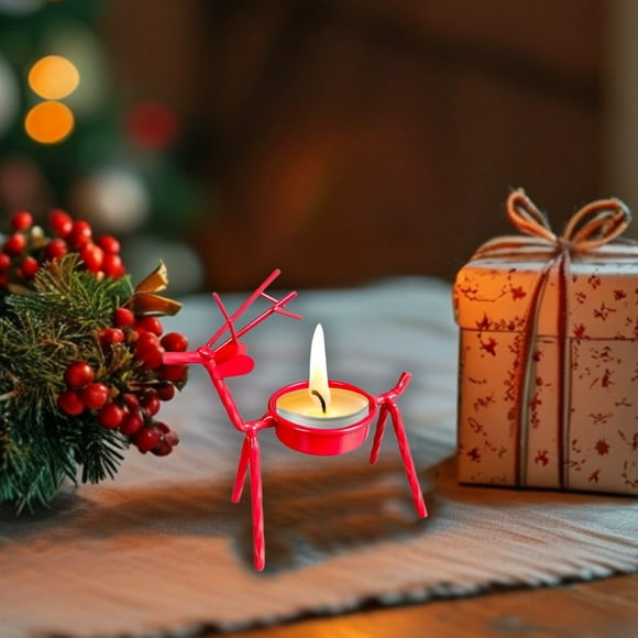 Iron Metal Handicraft Deer Candle Holder Ornament, Rustic Holiday Candle Stand, Decorative Metal Deer for Christmas, Festive Iron Candle Holder for Table Centerpiece