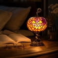 thumbnail image 5 of Stained Glass Halloween Pumpkin Table Lamp, USB Powered Jack-O-Lantern Night Light, Vintage Halloween Lamp Ornament, 2 Pack ( Resin ), 5 of 7
