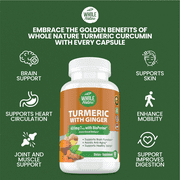 Whole Nature Turmeric Curcumin 500mg with Ginger & Black Pepper Vegan Capsules