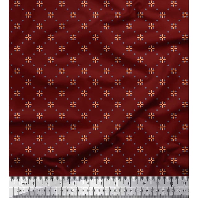 Soimoi Velvet Fabric Dot & Floral Small Printed Fabric 1 Yard 58 Inch Wide
