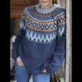 thumbnail image 4 of Suéter de Larga con Cuello Redondo para Mujer, Suéter Informal Estampado, Camisetas de Otoño 2025. Azul Oscuro M, 4 of 10