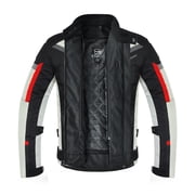 Men’s Cordura Textile Motorcycle Riding Jacket – Waterproof Touring Coat with EVA Foam Armor Padding Grey Size-L