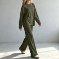 thumbnail image 6 of Iyufng Womens Two Piece Sets Loose Round Neck Long Sleeve Tops Elastic Waist Wide Leg Pants Loungewear Sets, 6 of 7
