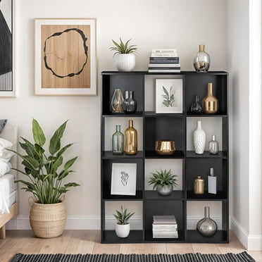 HomGarden 12 Cube Storage Organizer Wood Bookshelf Cube Bookcase for Adult Home Office, Black