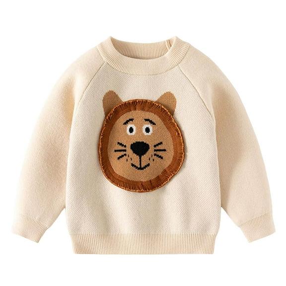 Glisme Knit Cardigan Sweater For Boys Toddler Cartoon Thermal Knitted Sweaters Long Sleeve Knitwear Cardigan Coat Unisex Leisure Top Clothes Beige , 3-4 Years