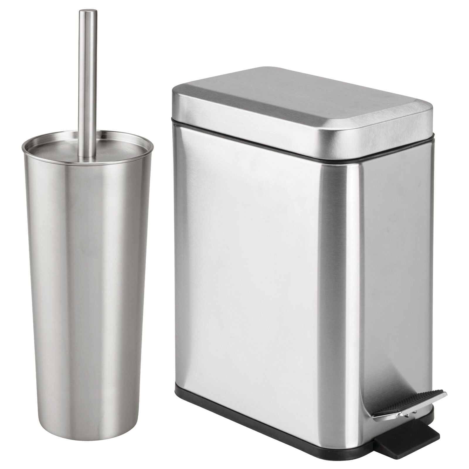Brushed Stainless Steel Pack of 2 mDesign Toilet Bowl Brush and Holder for Bathroom Storage 