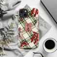 thumbnail image 6 of Plaid Bow iPhone Case for iPhone 16 15 14 13 12 11 Pro Max Mini – Classic Green Plaid Pattern with Red Striped and Satin Bows, Protective Hard Cover, 6 of 6