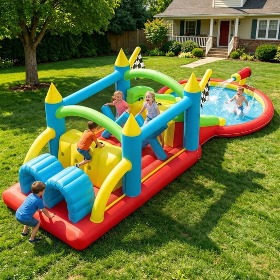 KloKick Jumbo Inflatable Water Park & Slide Castle – Dry/Wet Dual Use, 840D Fabric, 400lbs Capacity, for Climbing & Aquatic Fun