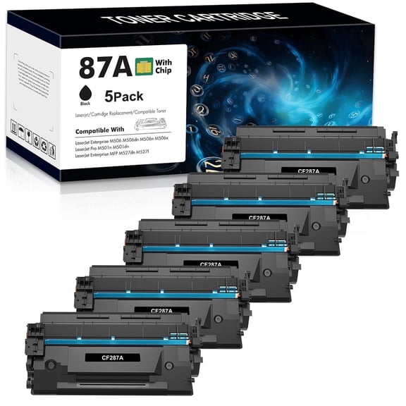 CF287A 87A Toner Cartridge 87A CF287A 87X CF287X Enterprise M506 M506dn M506n M506x Pro M501 M501dn M527 M527dn Printer (Black, 5-Pack)