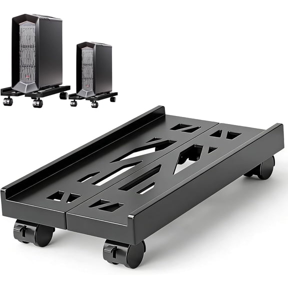 Pedoxline Adjustable Mobile CPU Stand, Ventilation Computer Tower Stand, CPU Stand Under Desk for Gaming Home Office, PC Holder Cart with Locking Caster Wheels, PC Riser for Students and Gamers Black