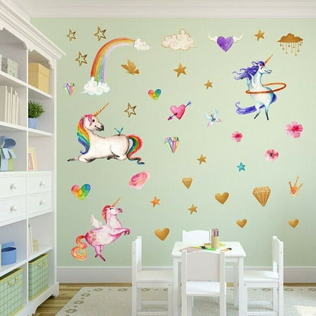 - TURNTABLE LAB Unicorn Rainbow Star Wall Sticker Cartoon Girls Room Bedroom Mural Decal US Hot