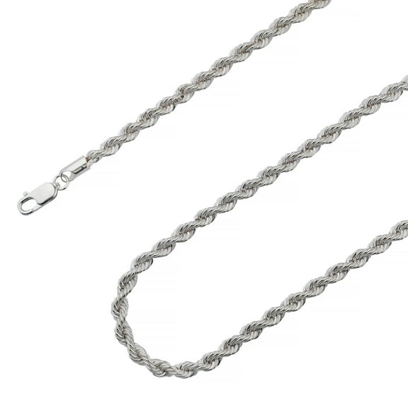 925 Sterling Silver, Rope Diamond Cut Chain 4mm Necklace - Hypoallergenic and Tarnish Resistant - By Oliver & Navy