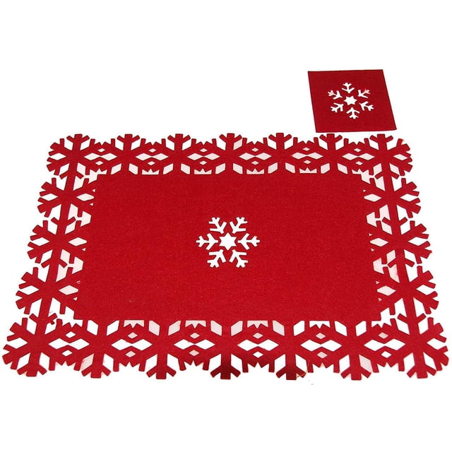 Conjunto de 12 piezas de posavasos y manteles navideños TANGJMXG de fieltro rojo