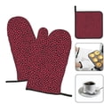 thumbnail image 4 of Kitchen Gloves Heat Insulation Pad Three Sets Of Heat Proof Waterproof Fabric Easy To Clean For Pot Cover Microwave Oven End Bowl Plate Leopard Print Pattern Red And Black_3, 4 of 8