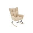 thumbnail image 3 of Soft Teddy Fabric Rocking Chair, Upholstered Glider Chair with High Backrest and Wooden Legs, Nap Armchair for Nursery Living Room Bedroom Balcony, Cream, 3 of 8