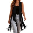 thumbnail image 2 of YanHoo Womens Faux Suede Fringe Vest Vintage Long Sleeveless Cowgirl Cardigans Open Front 70s Hippie Tassel Western Outerwear Streetwear, 2 of 8