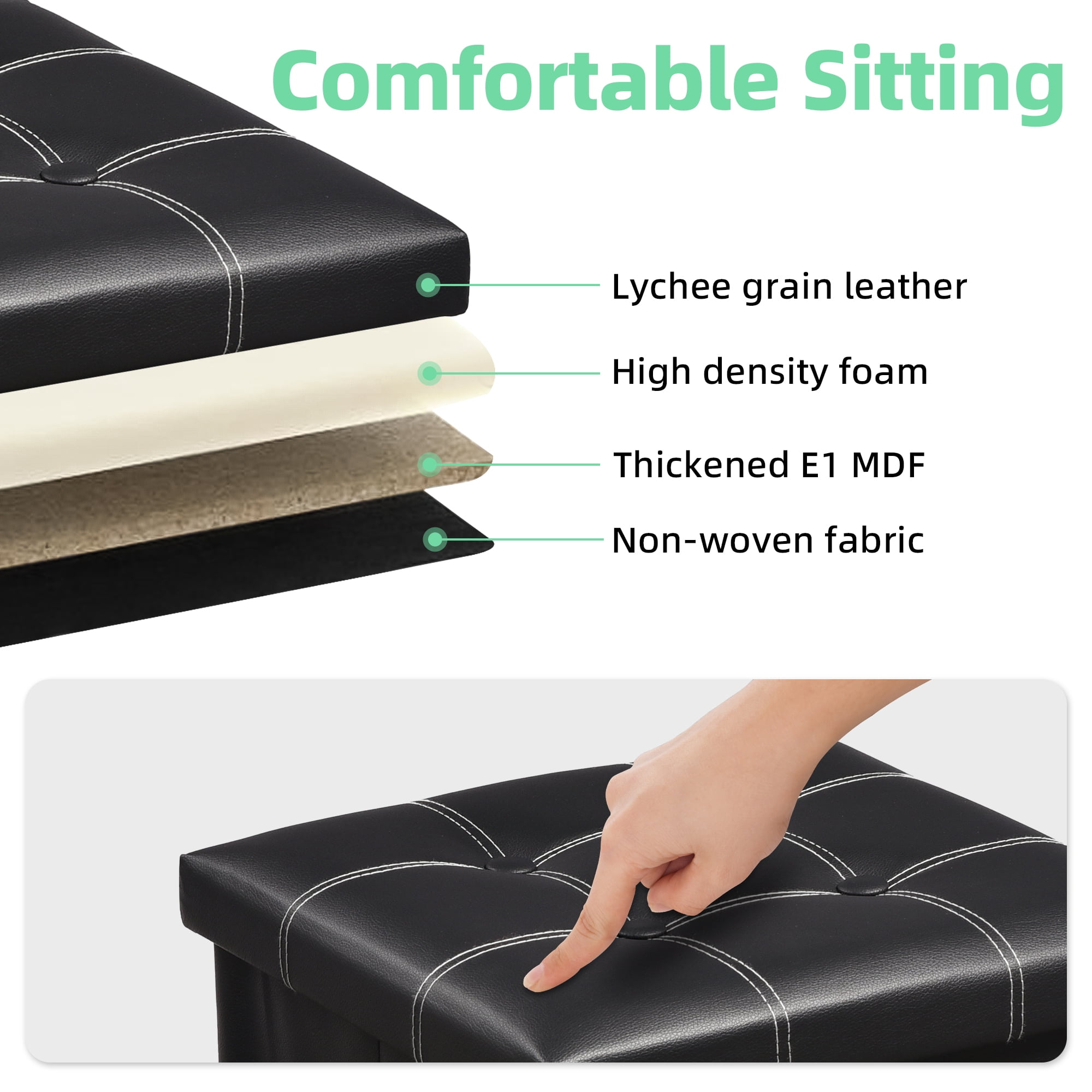 OUTMASTER Ottoman With Storage,Foldable Small Foot stool with Thickened Foam Cushion,14.9*14.9*13.8