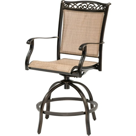 Hanover Fontana 9-Piece Counter-Height Outdoor Dining Set with 8 Sling Swivel Chairs and a 60-In. Square Cast-Top Table