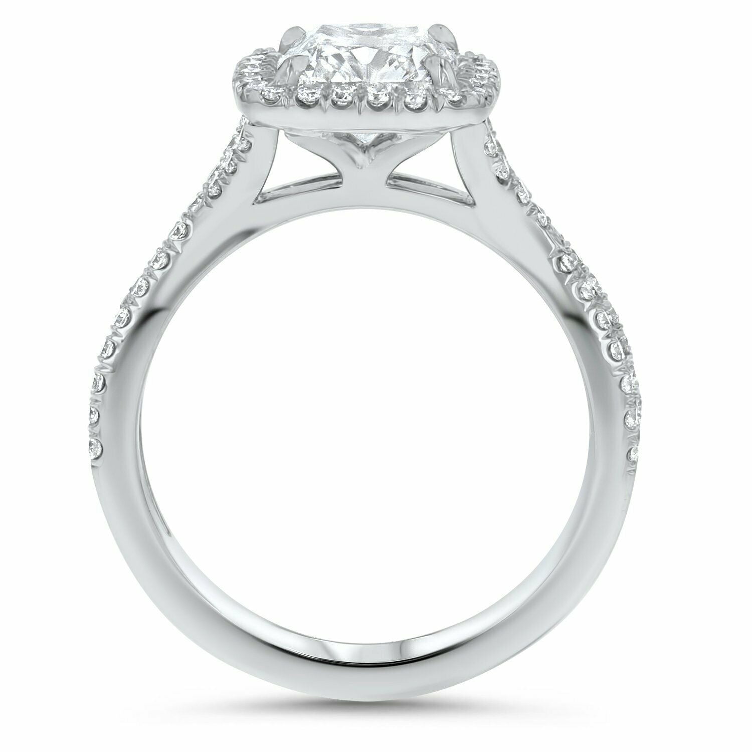 HeartsAndYou 2ct Engagement Ring for Women Cushion Cut Moissanite Split Shank Halo 18k White Gold over Silver