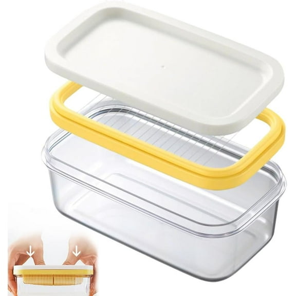 Butter Slicer Cutter, 2025 New Stick Butter Container Dish with Lid for Fridge, Easy Cutting Two 4oz Sticks