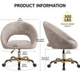 thumbnail image 2 of ATHOPE Vanity Chair, Fleece Office Chair with Gold Wheels, Comfy Home Office Desk Chair for Girls, Swivel Make Up Chair, Nail Tech Chair for Bedroom, Small Space, Khaki, 2 of 7