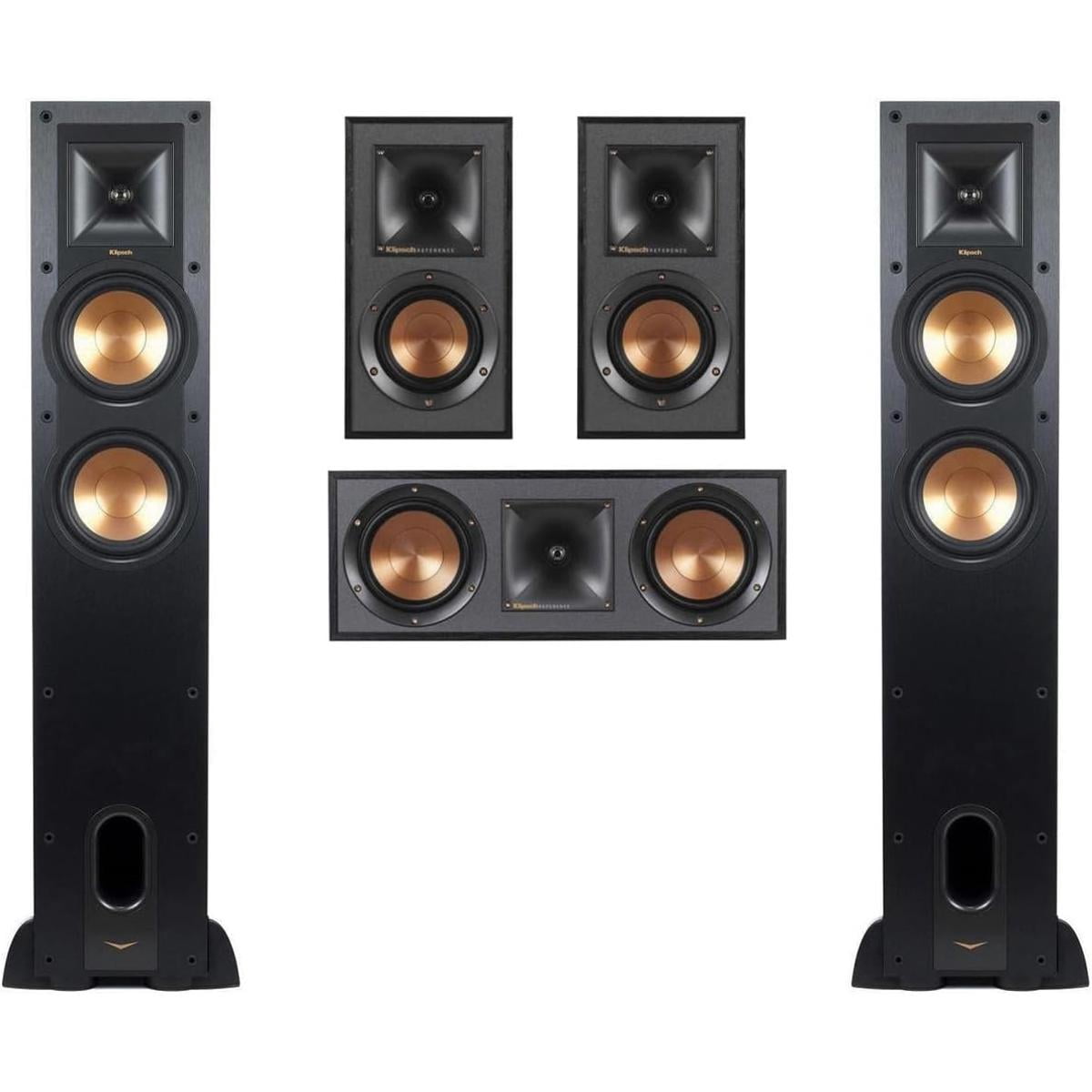 Klipsch Reference 5.0 Home Theater Pack with 2x R-26FA Floorstanding Speaker, R-25C Center Channel Speaker and 2x R-14M Bookshelf Speaker, Black