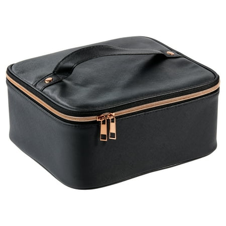 Walmart Train Case Cosmetics Organizer with Adjustable Dividers for Travel with Makeup & Toiletries, Black, Size 10.00" x 4.75" x 8.75"