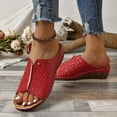 thumbnail image 4 of Womens Sandals Arch Support Wedge Open Toe Slip-on Peep Toe Slides Sandals Slippers Summer Women's Trendy Casual Daily Beach Vacation Shoes Red 40, 4 of 5