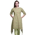 thumbnail image 1 of Bimba Kurti Asymétrique Beige à Imprimé Feuilles de Monstera et Floral pour Femmes, Robe d'Été Indienne Tunique, Très Grand, 1 of 6